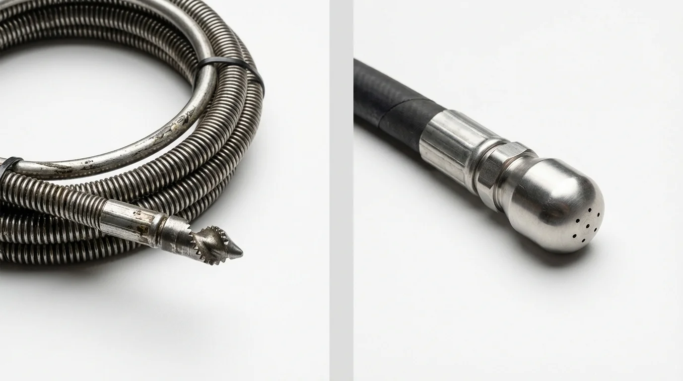 Drain snake cable and hydro jetting nozzle used for drain cleaning in West Dennis, MA