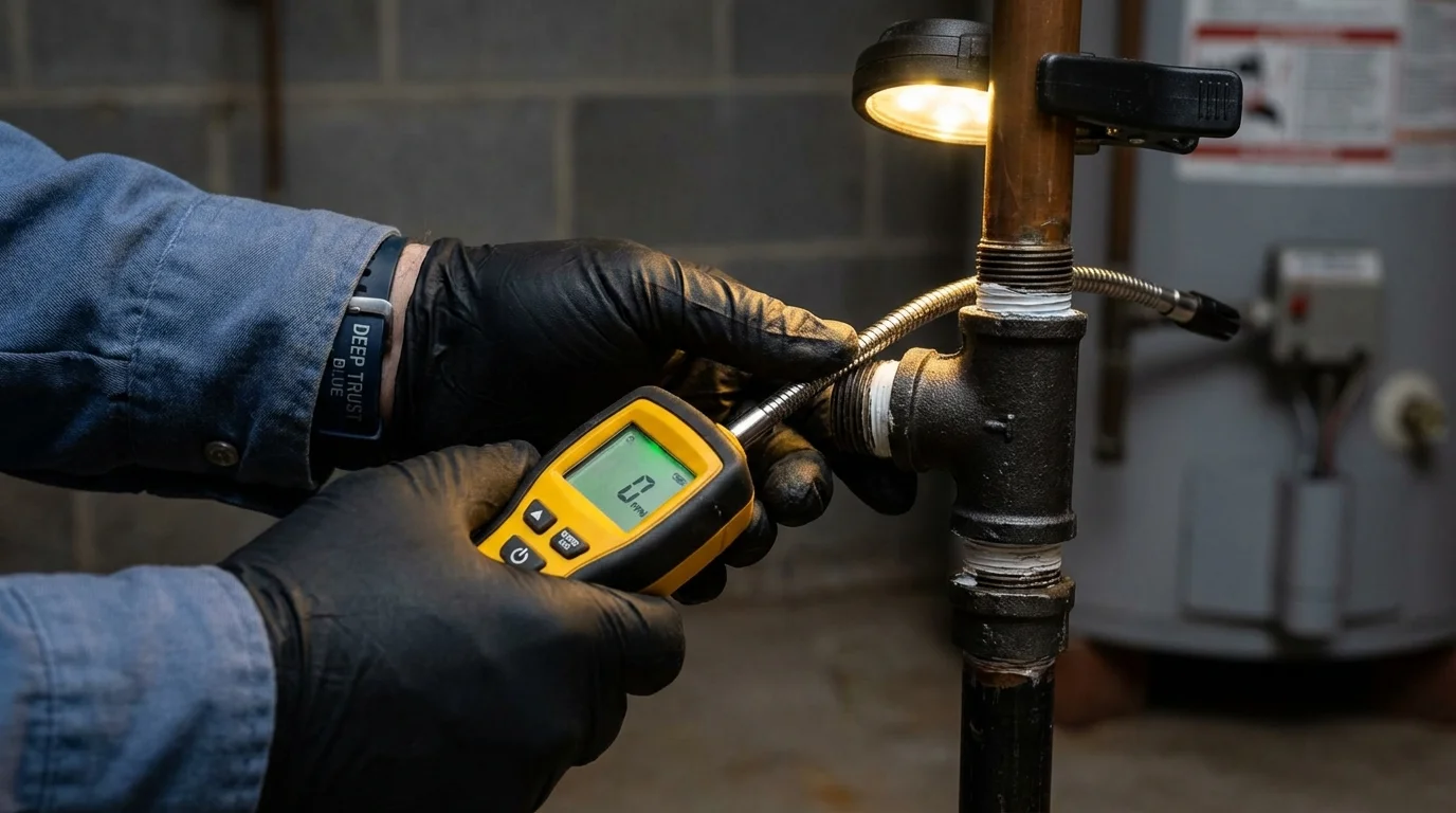 Gas leak detection with electronic sniffer by Johns Plumbing LLC in West Dennis