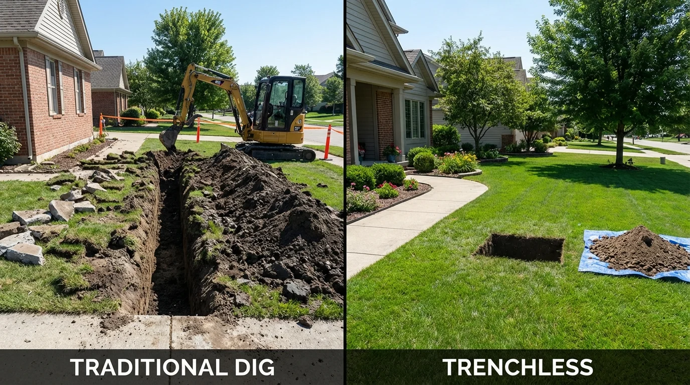 Trenchless sewer repair with minimal yard damage versus traditional excavation in West Dennis, MA